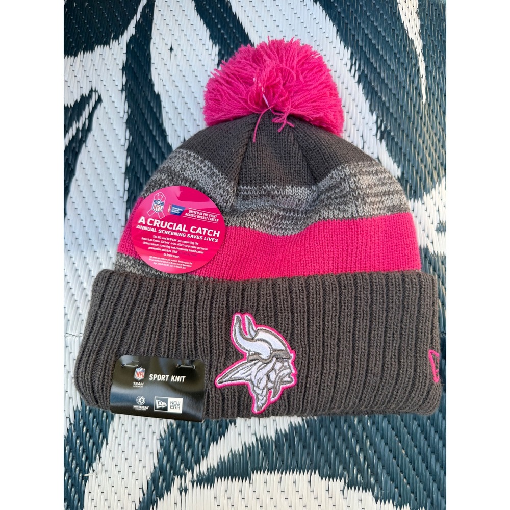 New Era Minnesota Vikings NFL Crucial Catch Pink Charcoal Sport Knit Beanie NWT